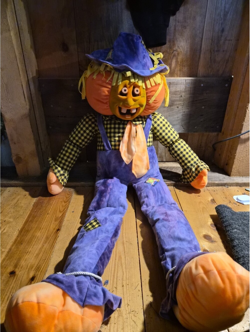 Rare Vtg Rubber Face Pumpkin Head Plush 33" Halloween Decoration Stuffins